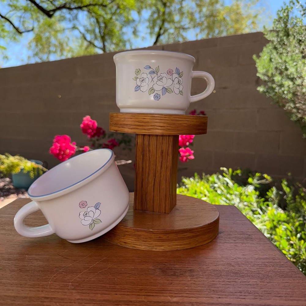 Chantilly Stoneware Soup Mug Set of 2 Floral Blue Trim‎
